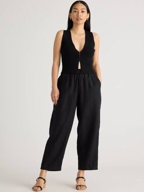 NWT Quince Black 100% European Linen Ankle Pants/Trousers, Size M